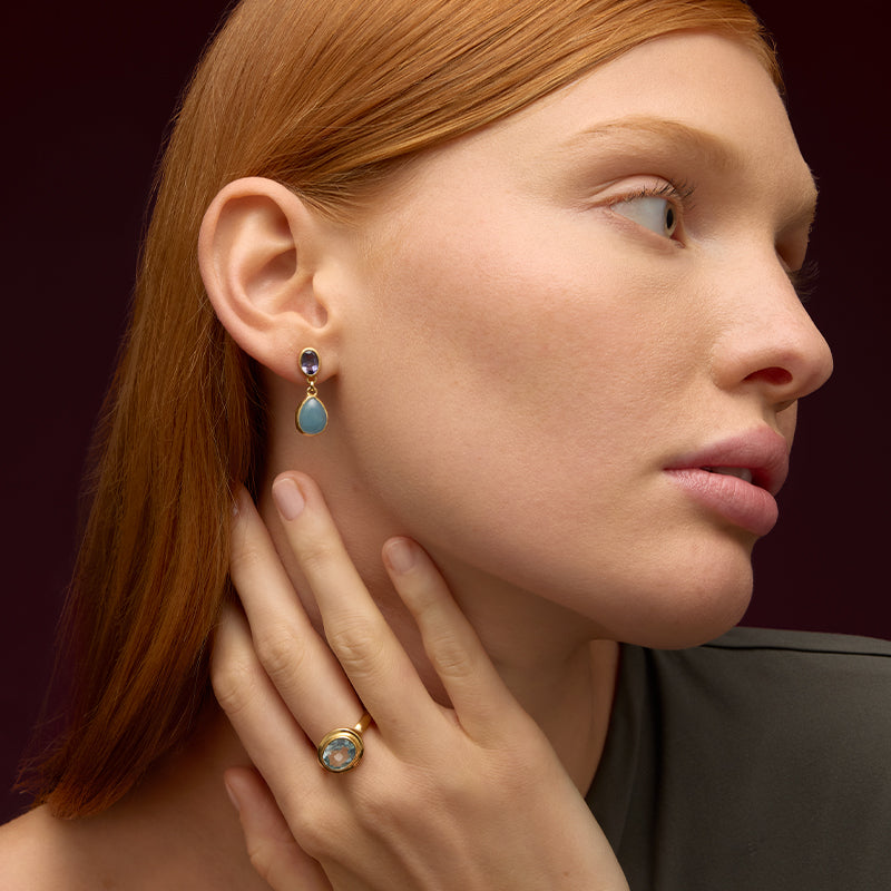 Attica Stud, Iolite & Aquamarine, Gold