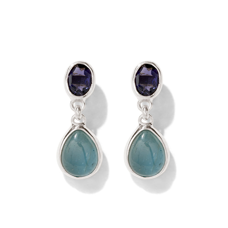 Attica Stud, Iolite & Aquamarine, Silver
