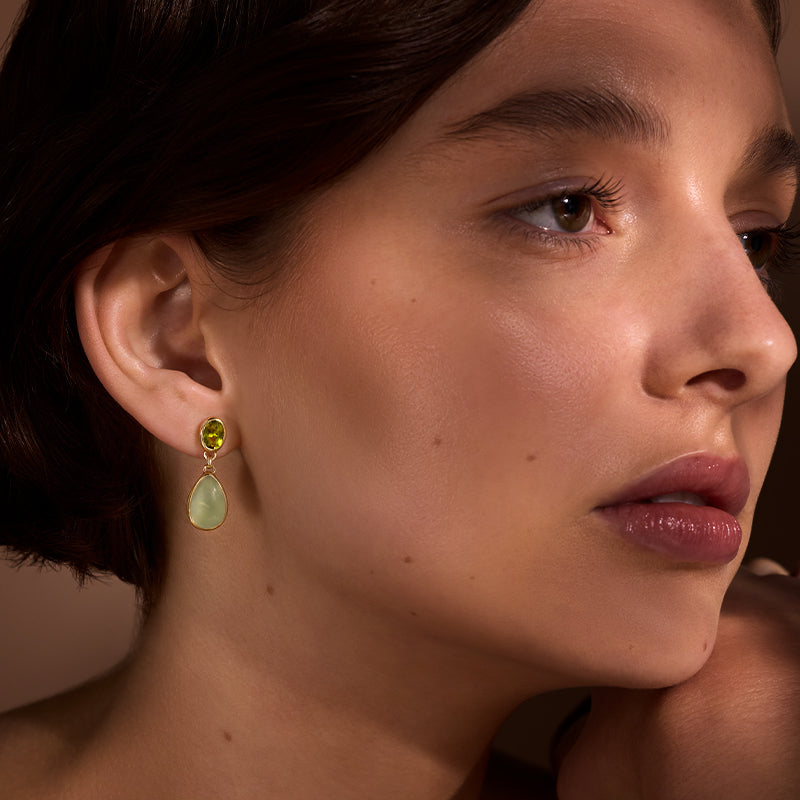 Attica Stud, Peridot & Prehnite, Gold