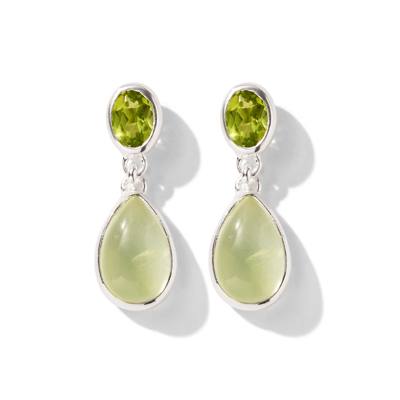 Attica Stud, Peridot & Prehnite, Silver