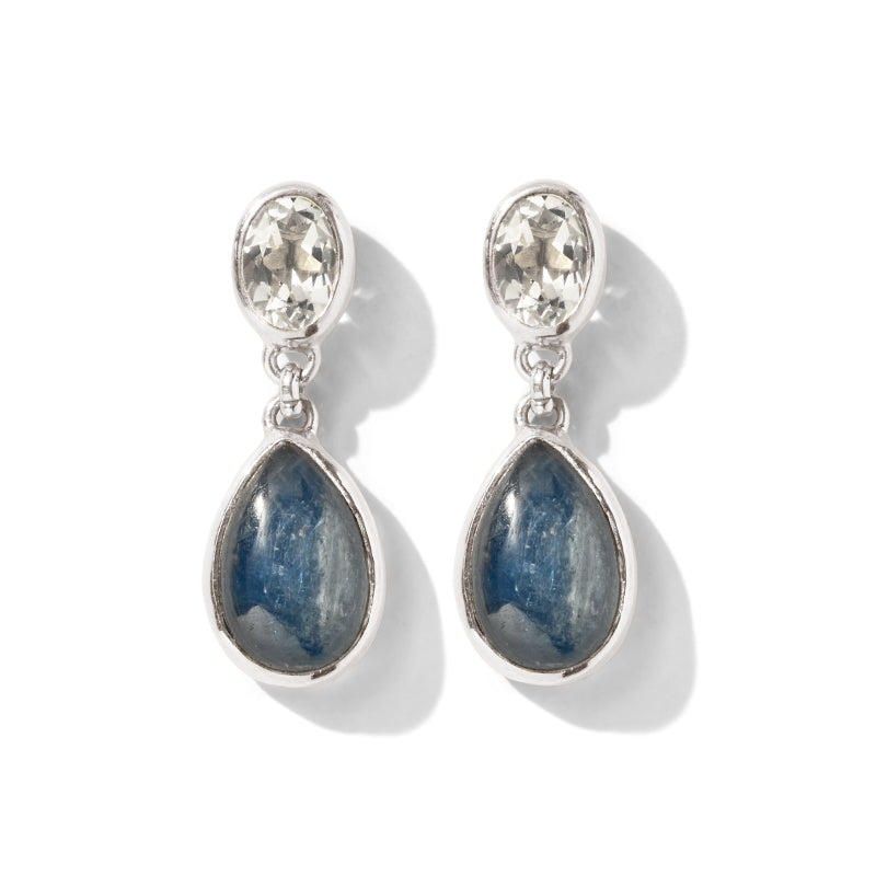 Attica Stud, White Topaz & Kyanite, Silver