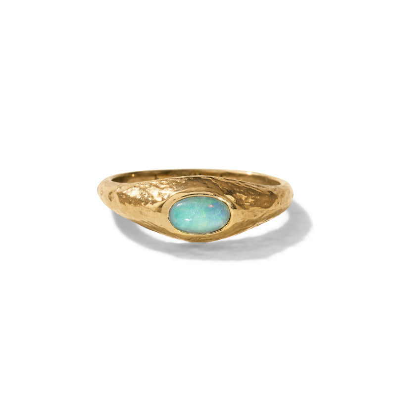 Aurelia Ring, White Opal, 9kt Yellow Gold