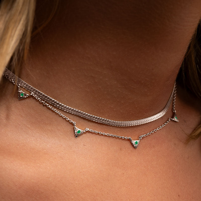 Aztec Collar Necklace, Green Onyx, Silver