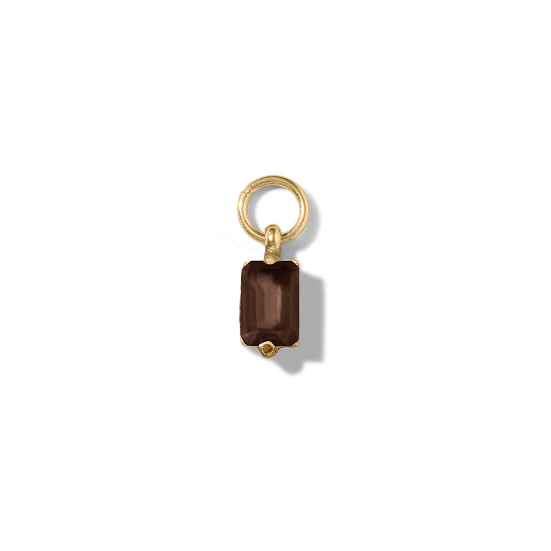 Baguette Charm, Smokey Quartz, Gold