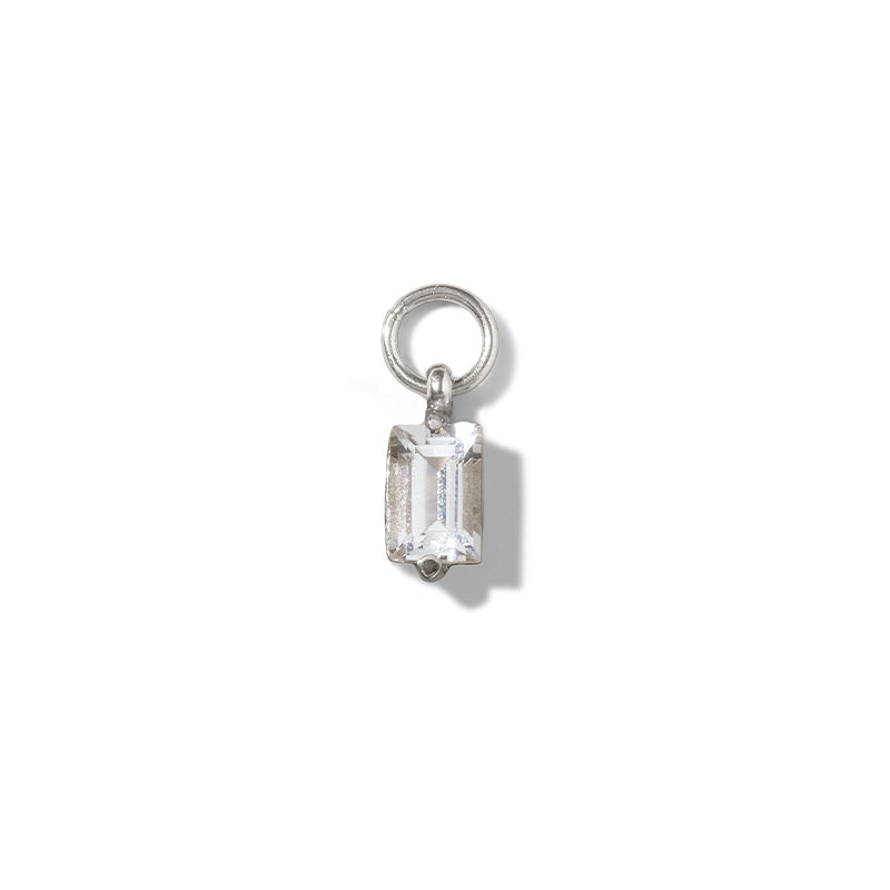 Baguette Charm, White Topaz, Silver