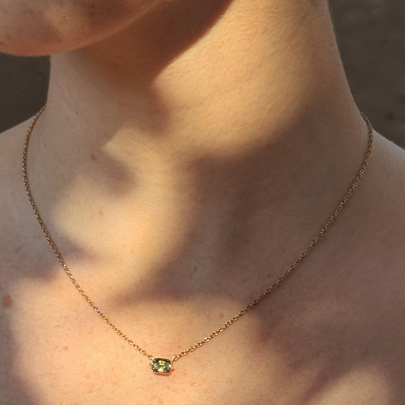 Baguette Necklace, Light Green Sapphire, 9kt Yellow Gold