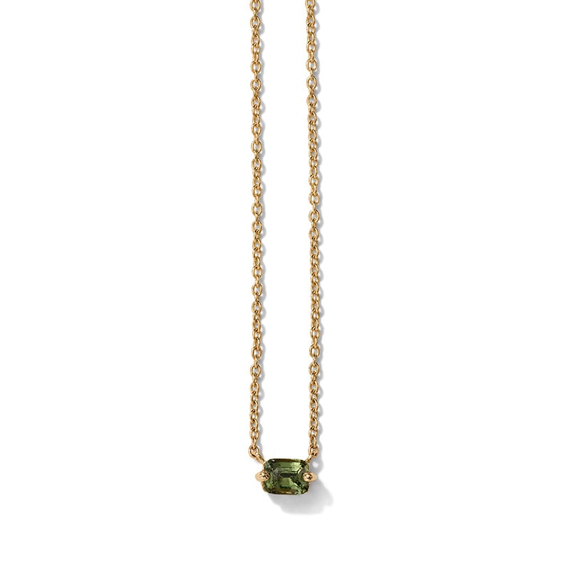 Baguette Necklace, Light Green Sapphire, 9kt Yellow Gold