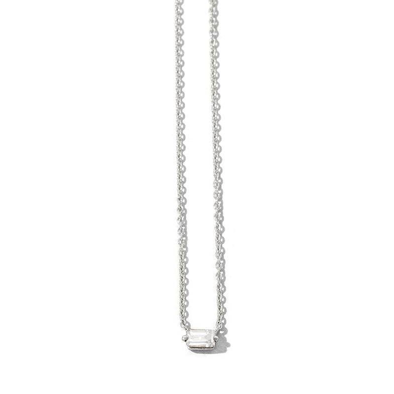 Baguette Mini Necklace, White Topaz, Silver