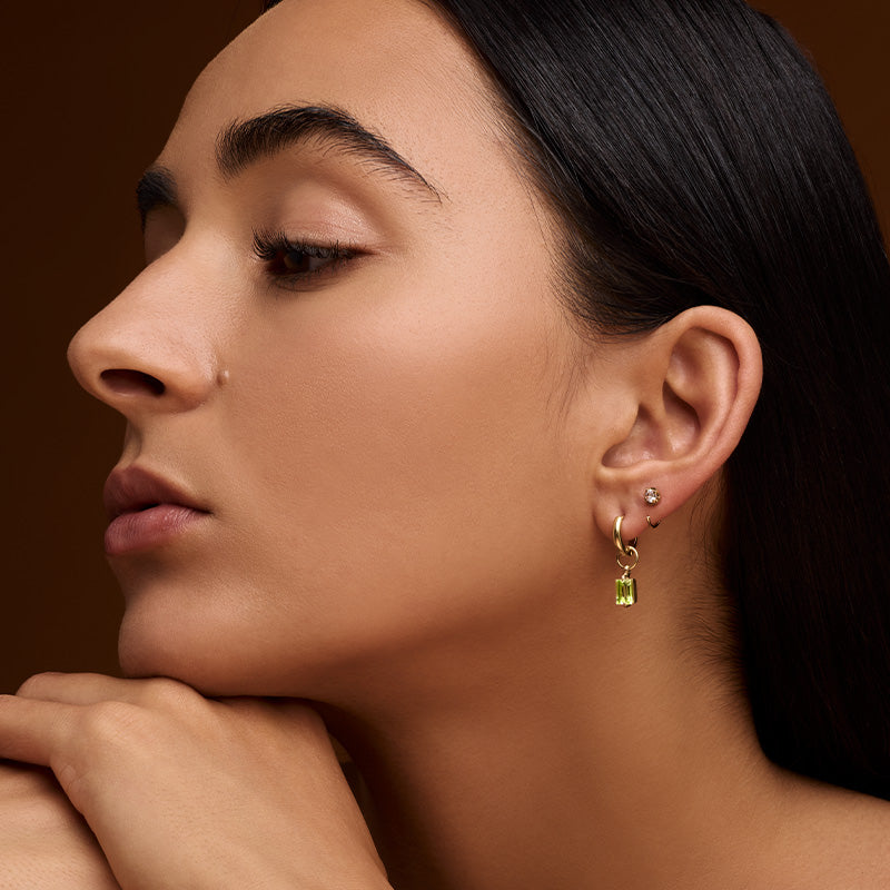 Baguette Charm, Peridot, Gold