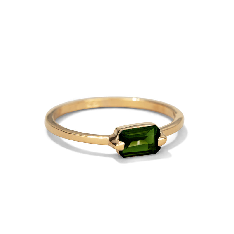 Baguette Ring, Green Tourmaline, 9kt Yellow Gold