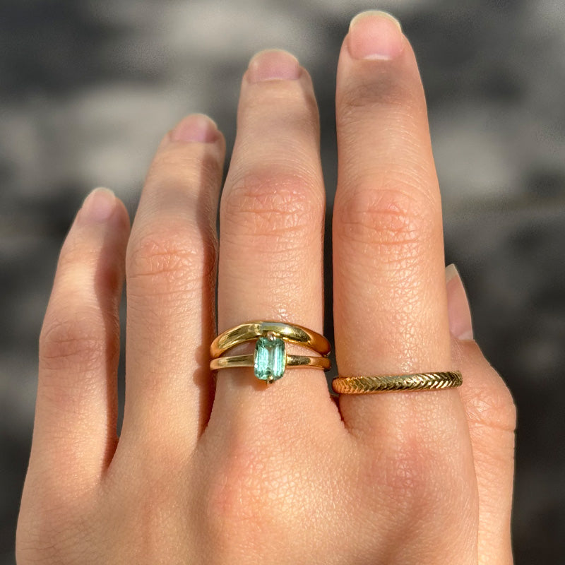 Baguette Ring, Light Blue Tourmaline, 9kt Yellow Gold