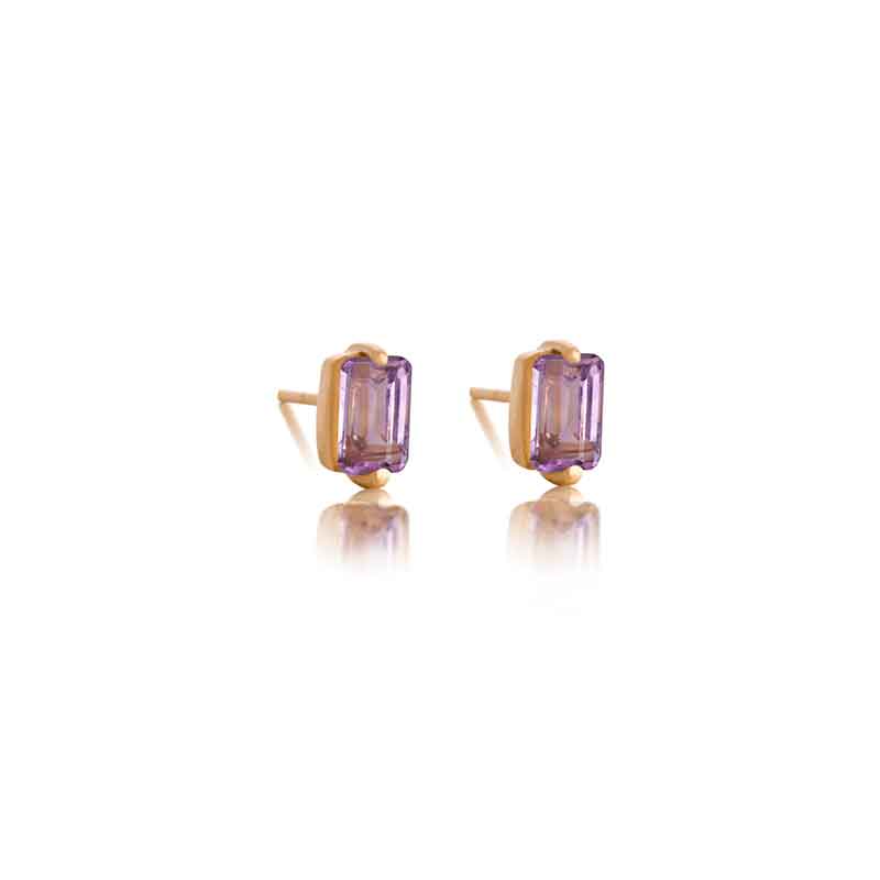 Baguette Mini Stud, Amethyst, Gold