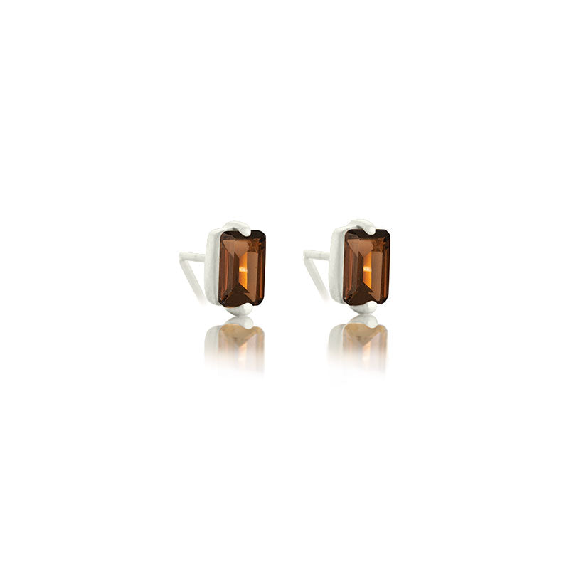 Baguette Mini Stud, Smokey Quartz, Silver