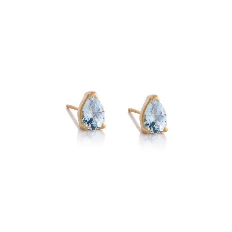 Teardrop Stud, Blue Topaz, Gold