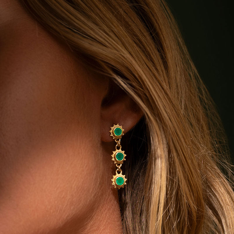 Cascading Soleil Stud, Green Onyx, Gold