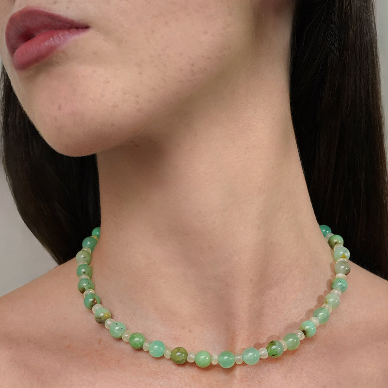 Chronos Necklace, Chrysoprase & Prehnite, 9kt Yellow Gold
