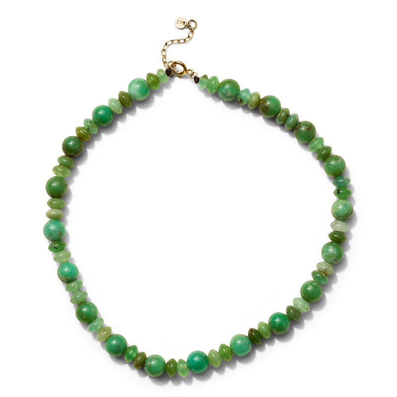 Chronos Necklace, Chrysoprase, 9kt Yellow Gold