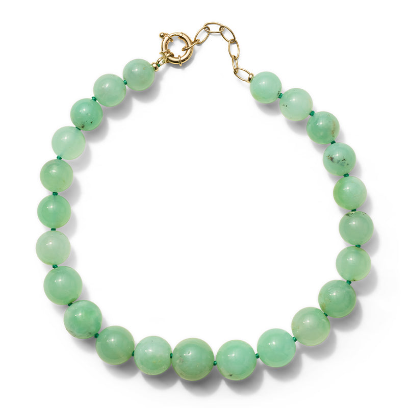 Chronos Necklace, Chrysoprase Balls, 9kt Yellow Gold