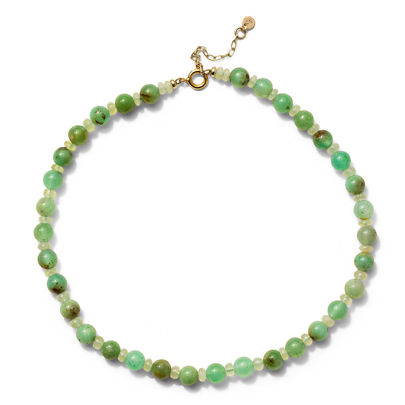 Chronos Necklace, Chrysoprase & Prehnite, 9kt Yellow Gold