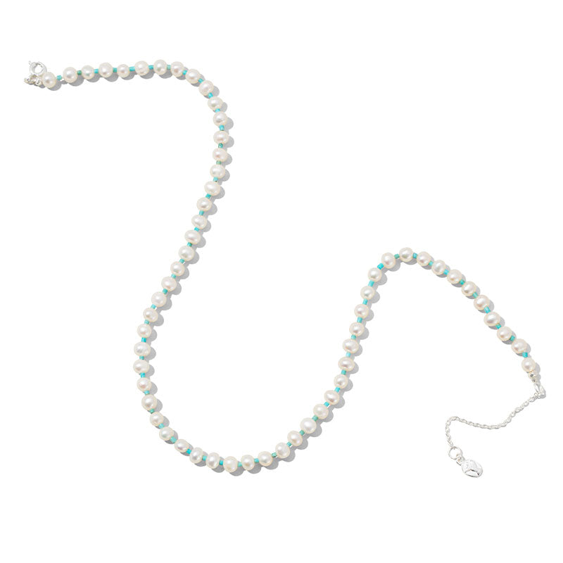 Thalassa Necklace, Turquoise & Freshwater Pearl, Silver