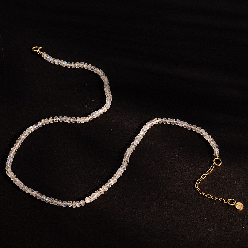 Chronos Necklace, Rainbow Moonstone, 9kt Yellow Gold