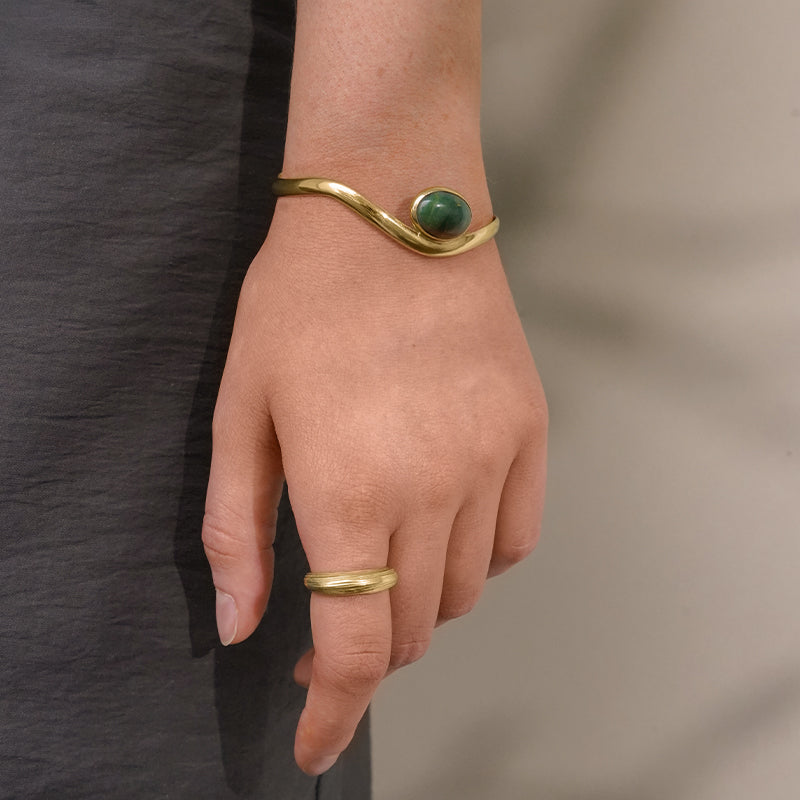 Contour Cuff, African Jade, Gold