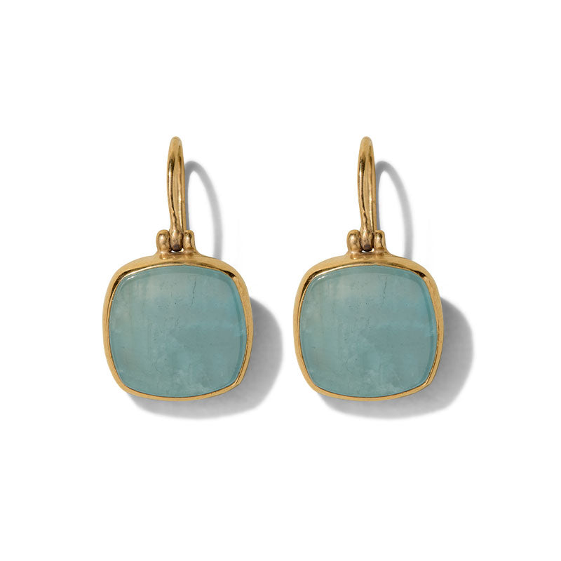 Cushion Earring, Aquamarine, Gold