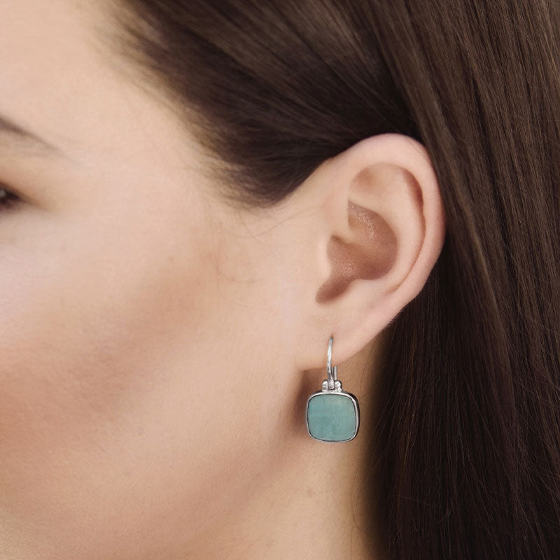Cushion Earring, Aquamarine, Silver