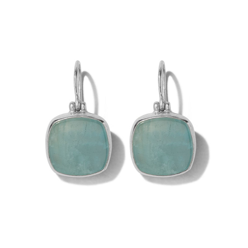 Cushion Earring, Aquamarine, Silver