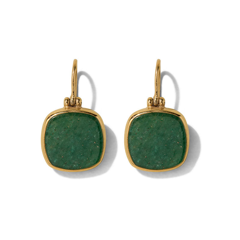 Cushion Earring, Green Aventurine, Gold