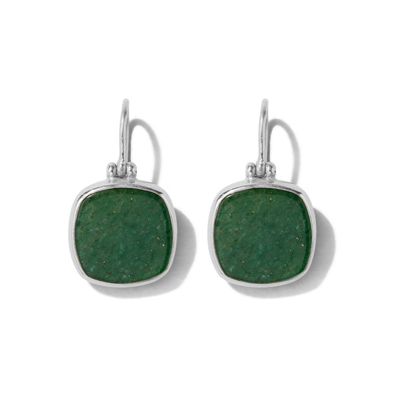 Cushion Earring, Green Aventurine, Silver