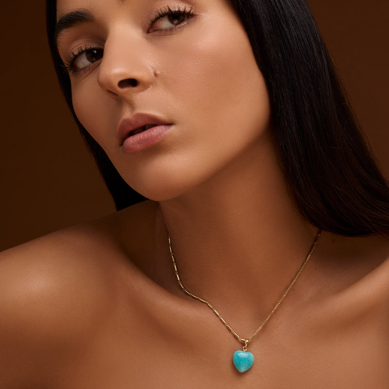 Delos Heart Necklace, Amazonite, Gold