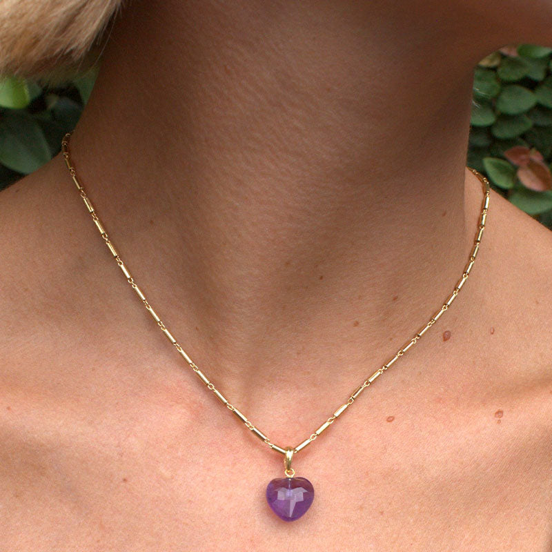 Delos Heart Necklace, Amethyst, Gold