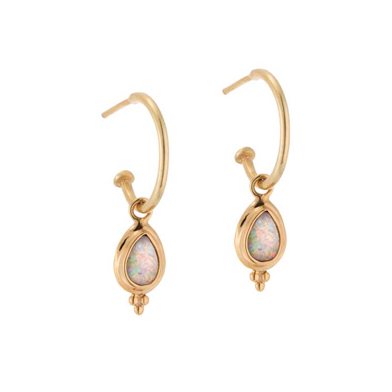 Gold opal store hoop earrings