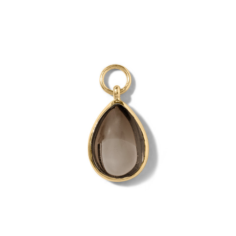 Droplet Charm, Smokey Quartz, Gold