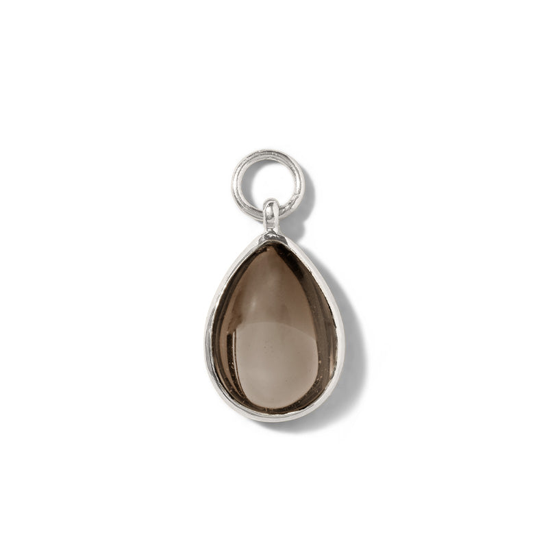 Droplet Charm, Smokey Quartz, Silver