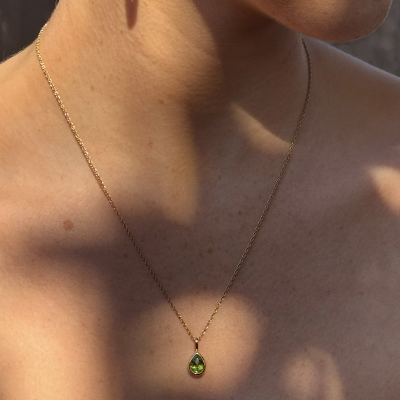 Droplet Necklace, Green Tourmaline, 9kt Yellow Gold