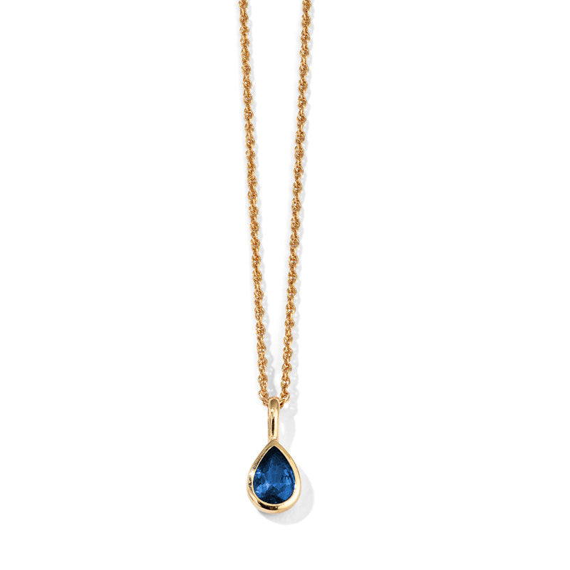 Droplet Necklace, Blue Sapphire, 9kt Yellow Gold