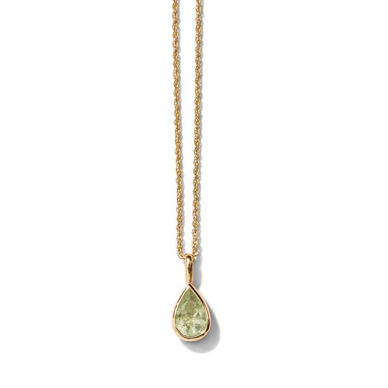 Droplet Necklace, Light Green Tourmaline, 9kt Yellow Gold