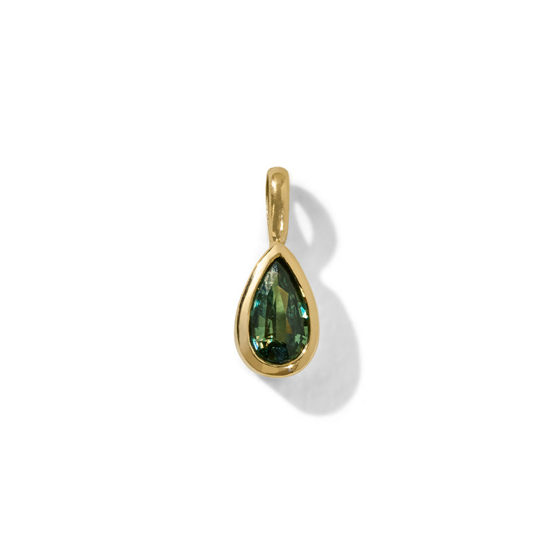 Droplet Pendant, Teal Sapphire, 9kt Yellow Gold