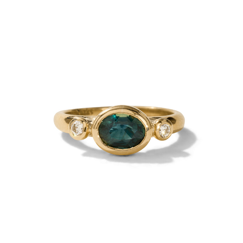 Elektra Ring, Teal Sapphire, 9kt Yellow Gold