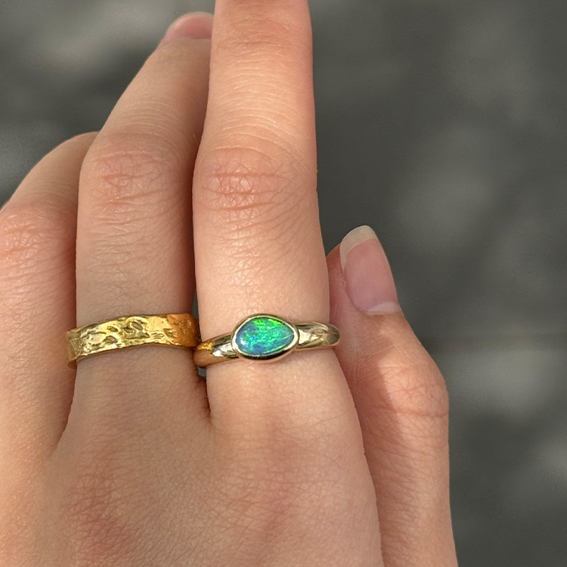 Ellipse Asymmetric Ring, Black Opal, 9kt Yellow Gold
