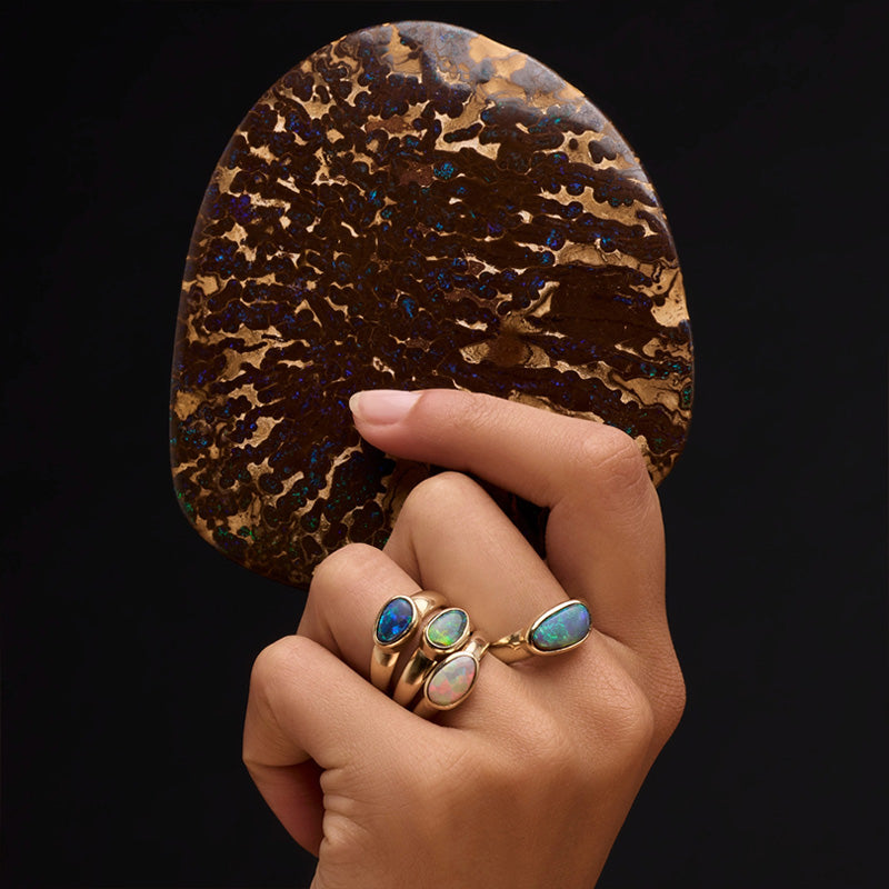 Ellipse Chunky Asymmetric Ring, Semi Solid Opal, 9kt Yellow Gold