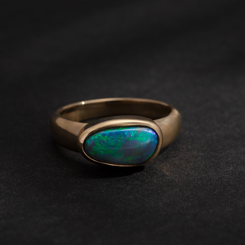 Ellipse Chunky Asymmetric Ring, Semi Solid Opal, 9kt Yellow Gold