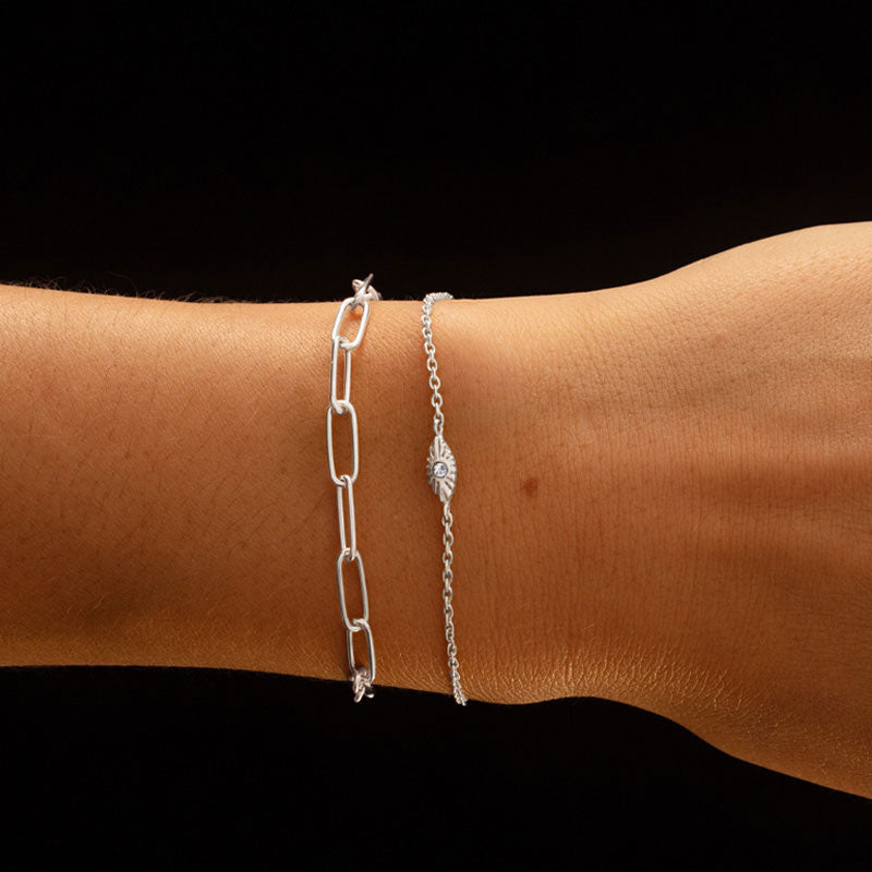 Evil Eye Bracelet, White Topaz, Silver