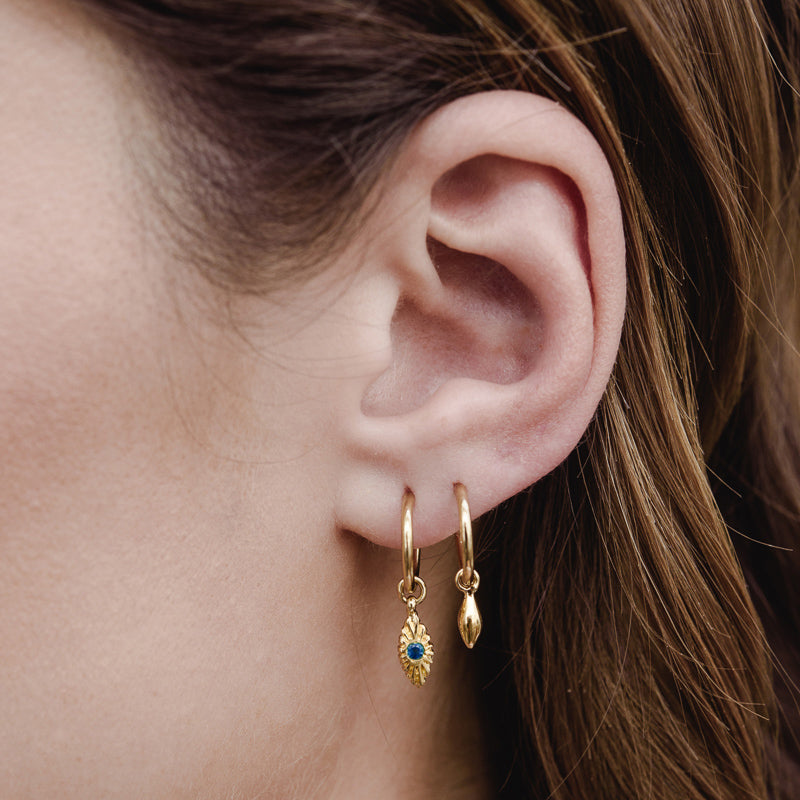 Evil Eye Hoop, Blue Sapphire, 9kt Yellow Gold