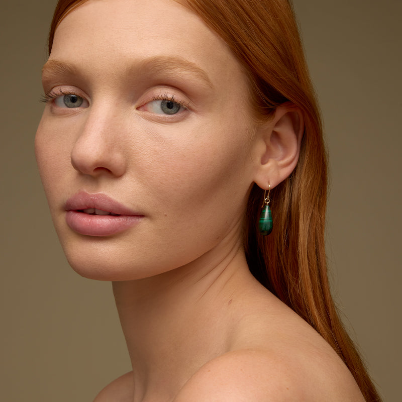 Freya Earring, Malachite, 9kt Yellow Gold
