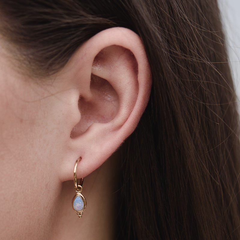 Gaia Hoop, White Opal, Gold