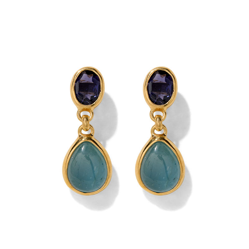 Attica Stud, Iolite & Aquamarine, Gold