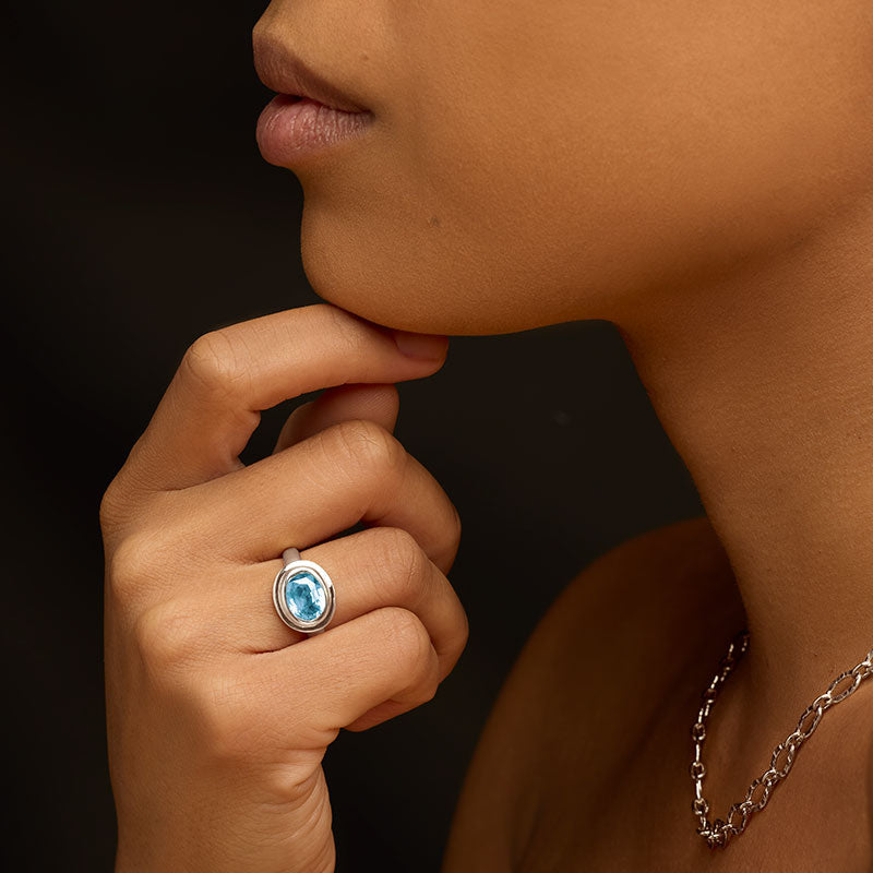 Greco Ring, Blue Topaz, Silver